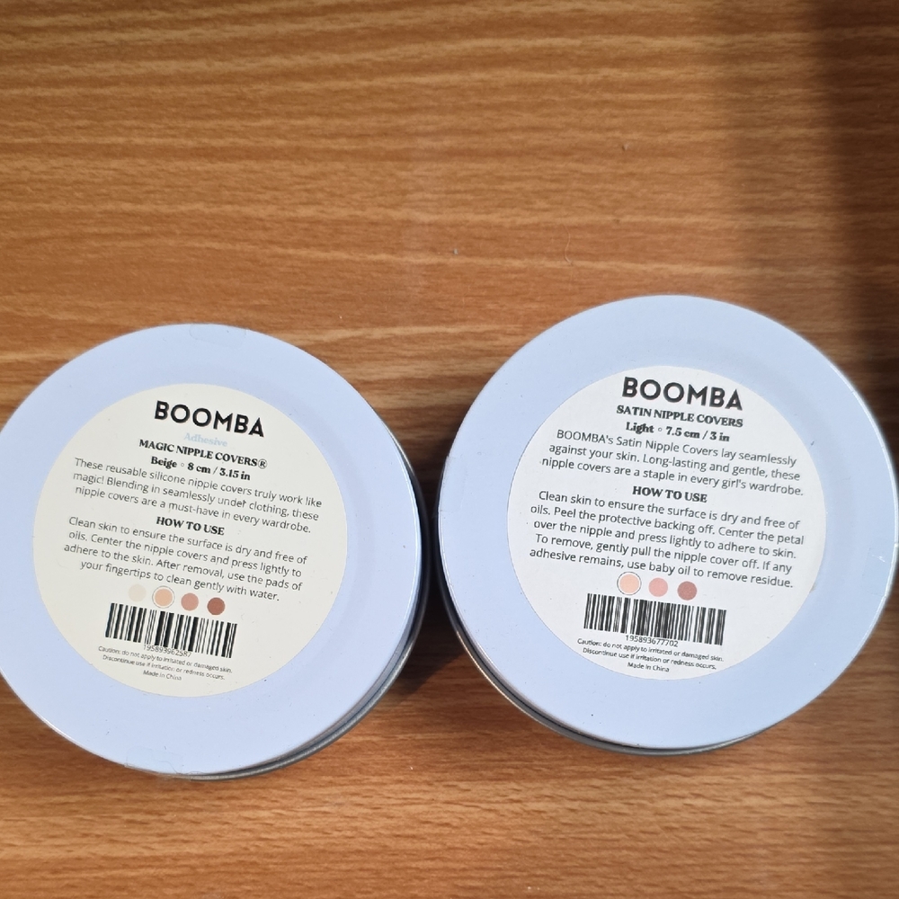 NEW - Never Worn -Boomba Set Of Satin & Magic Nipple Covers - BEIGE AND LIGHT